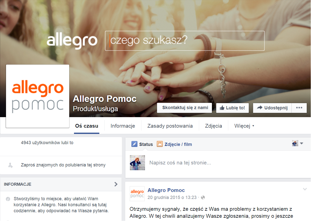  Przykład fan page’a Allegro Pomoc