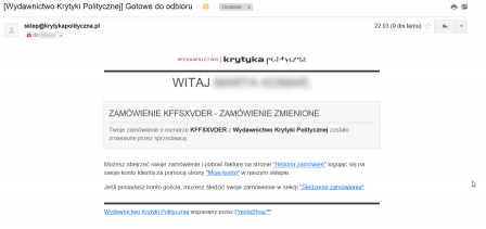 Błędy w treści maili informujących o statusie zamówienia.