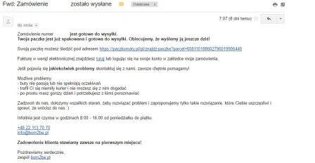 Przykład spersonalizowanej komunikacji z klientem.