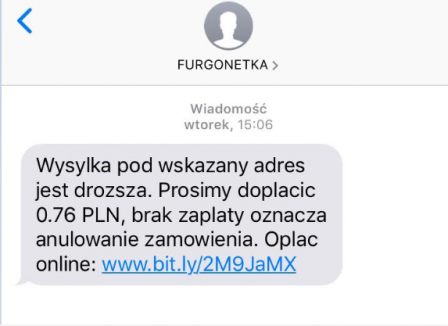 Uwaga Fałszywe wiadomości SMS podszywające się pod Furgonetka.pl