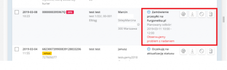 Informacja o problemach z nadaniem na Furgonetka.pl
