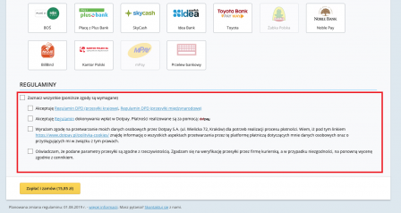 Sekcja regulaminy w podsumowaniu zamówienia