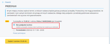 podjazd kuriera lub brak podjazdu kuriera