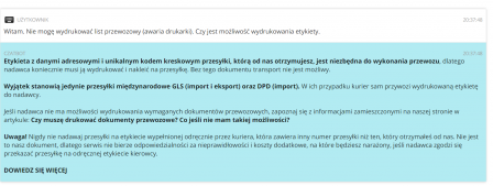 Jak uzyskać informacje o drukowaniu etykiet przez czatbota na Furgonetka.pl?
