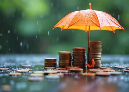 Parasol chroniący monety przed deszczem
